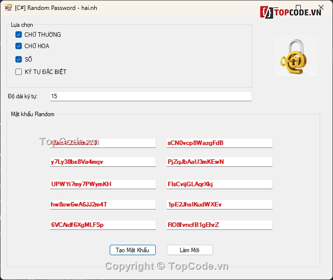 [Sharecode] Tools tạo mật khẩu ngẫu nhiên hàng loạ,Tools tạo pass hàng loạt,Tools tạo mật khẩu ngẫu nhiên